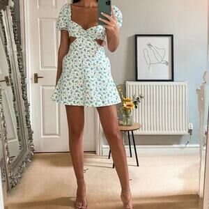 ZARA Mini Dress WOMENS XS Floral Cut-Out Puff Sleeves